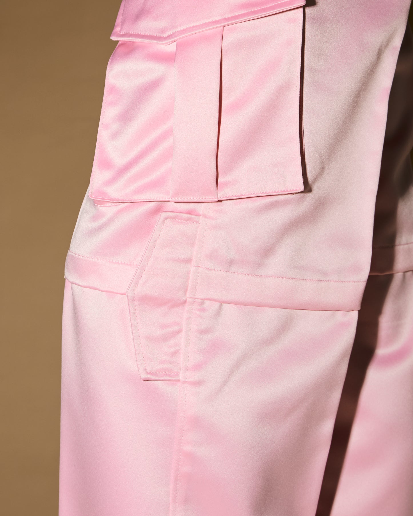 BLACK SATIN CARGO PANTS