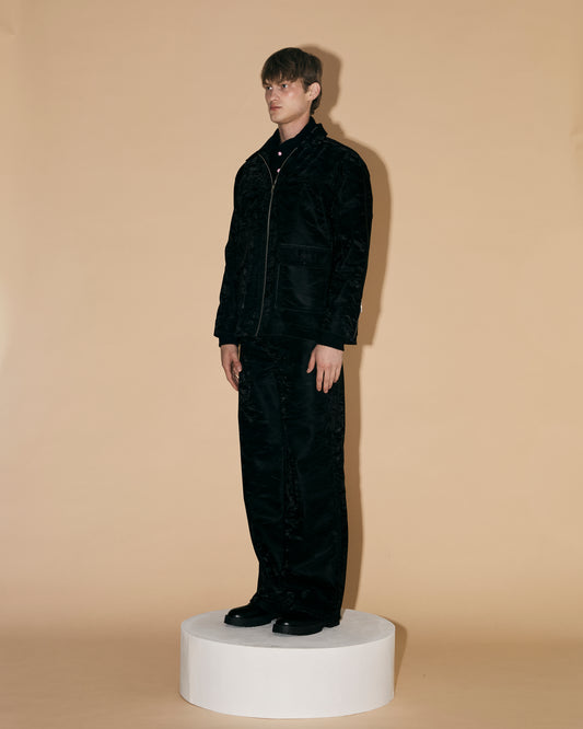 BLACK SILK LEATHER JACKET