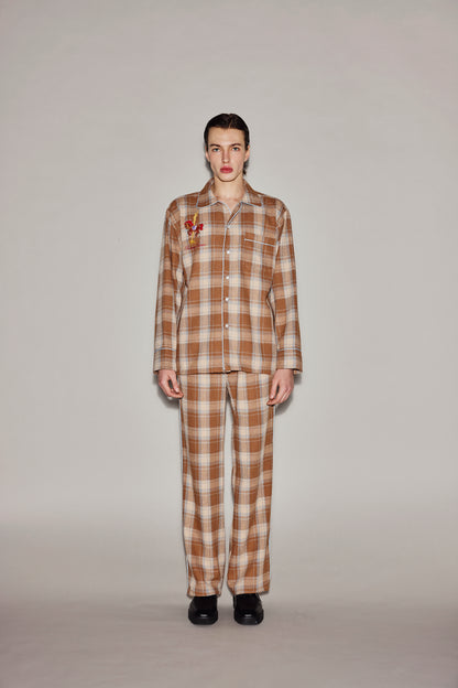 BROWN PLAID PAJAMAS SHIRT
