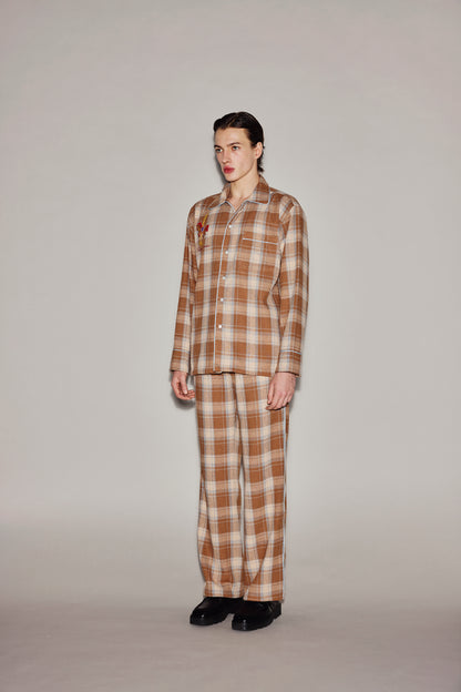 BROWN PLAID PAJAMAS SHIRT