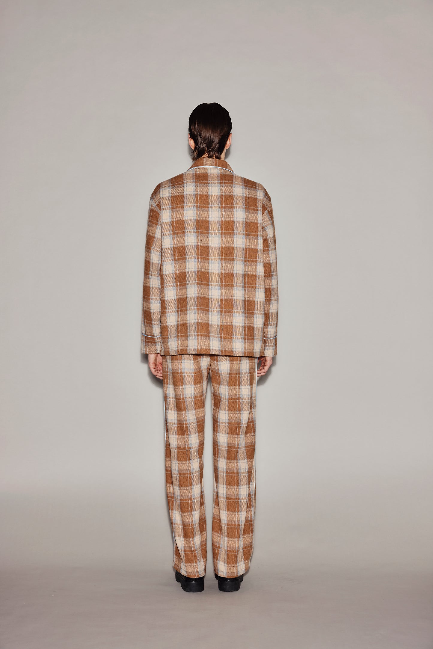 BROWN PLAID PAJAMAS SHIRT