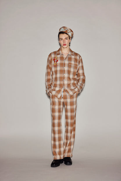 BROWN PLAID PAJAMAS SHIRT
