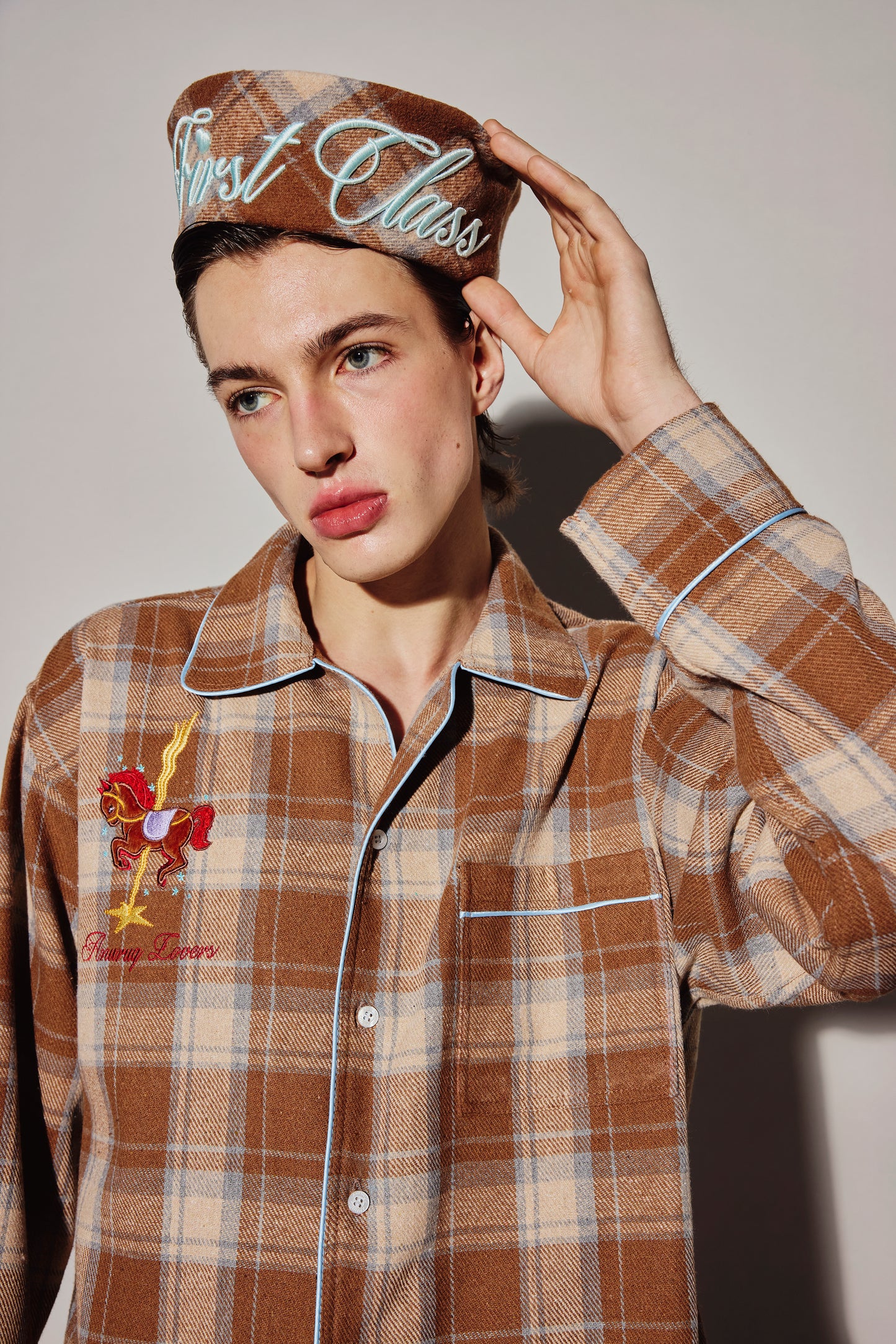 BROWN PLAID PAJAMAS SHIRT