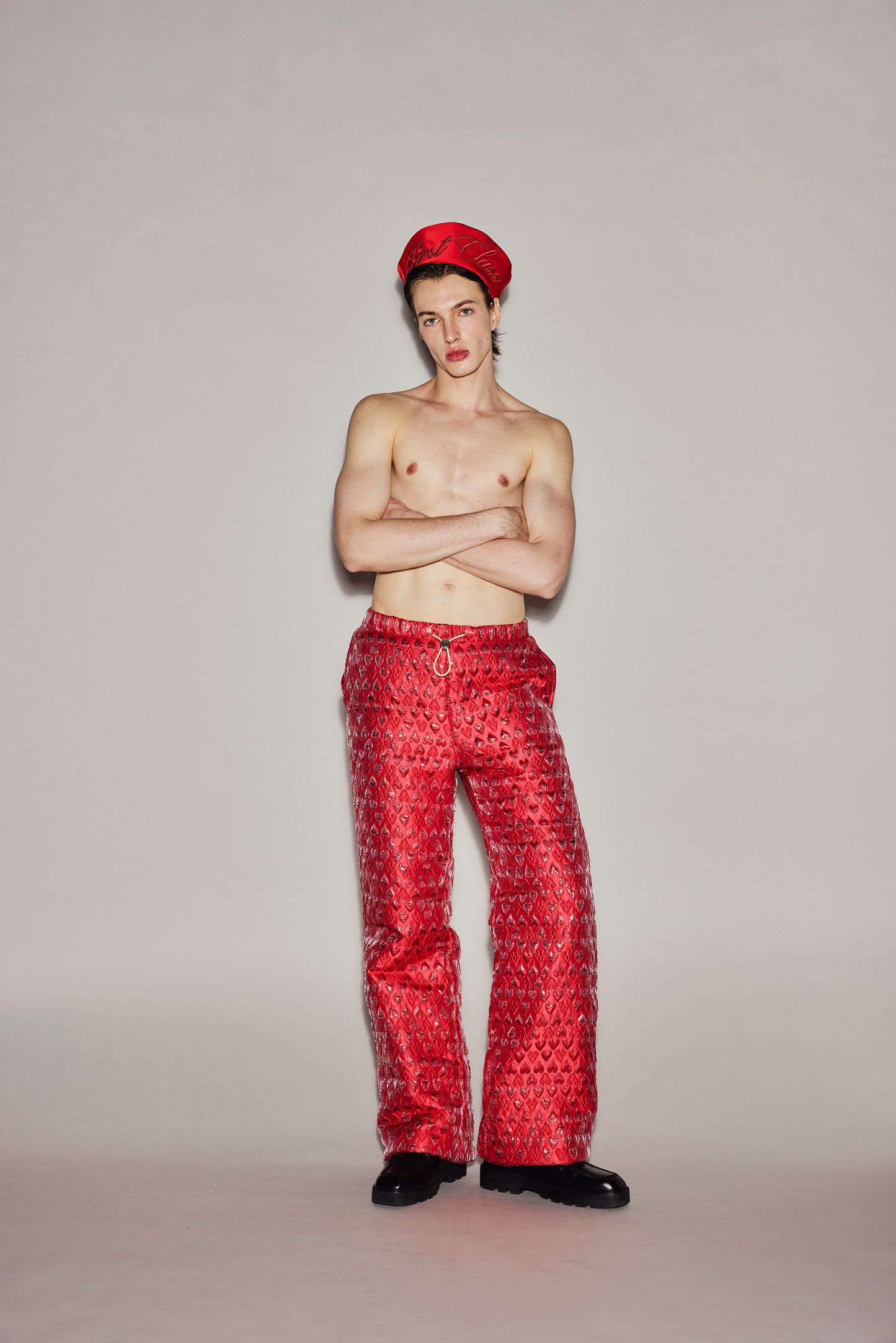 RED HEART PUFFER PANTS