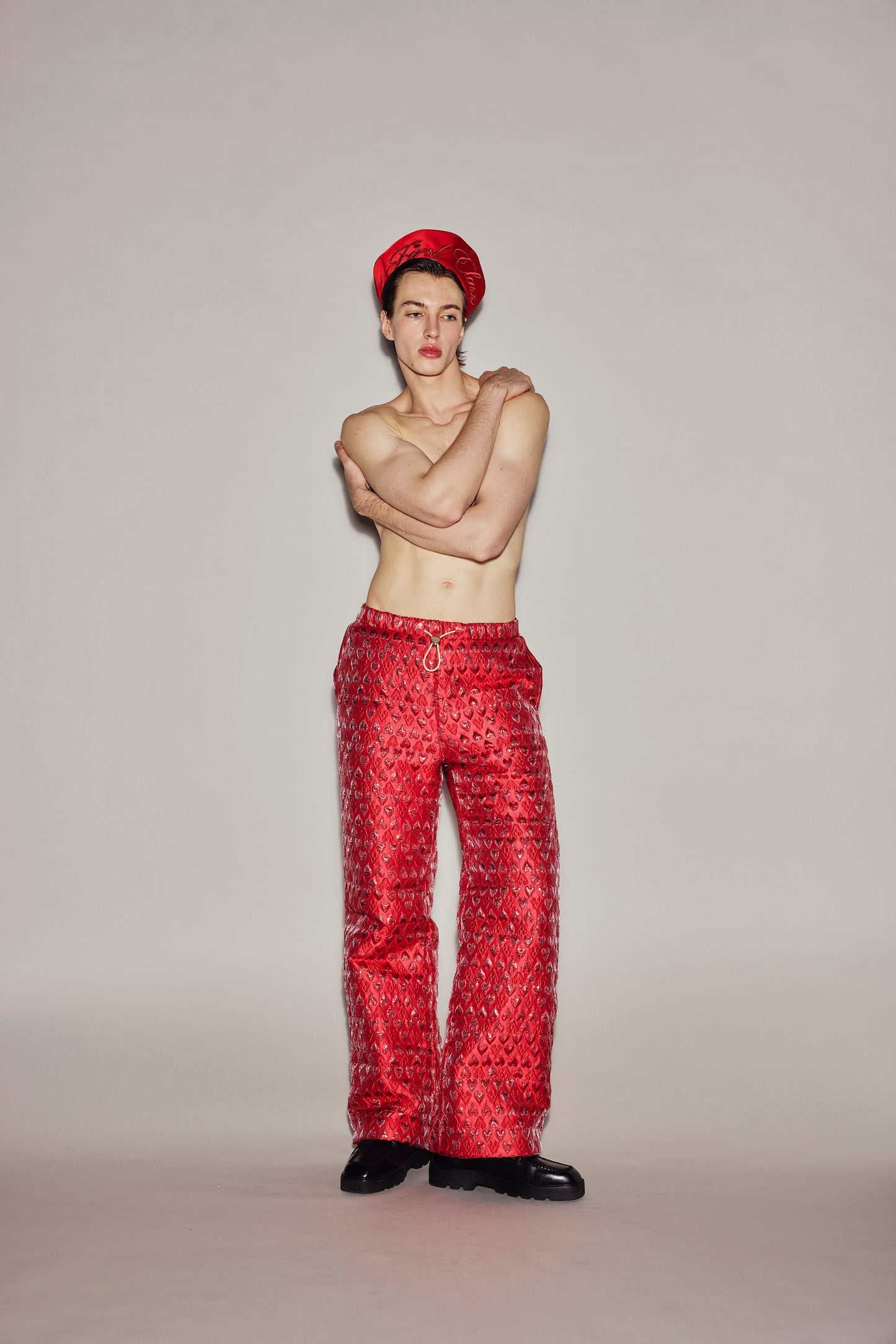 RED HEART PUFFER PANTS