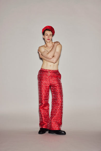 RED HEART PUFFER PANTS