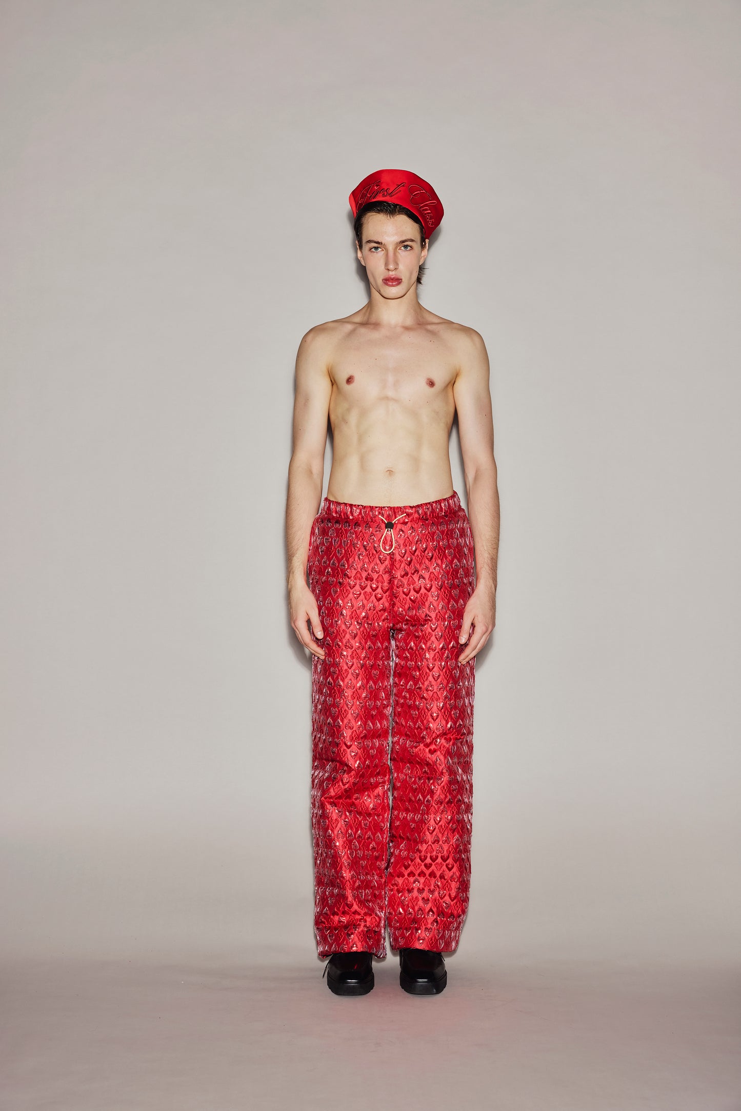 RED HEART PUFFER PANTS