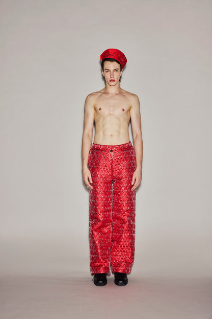 RED HEART PUFFER PANTS