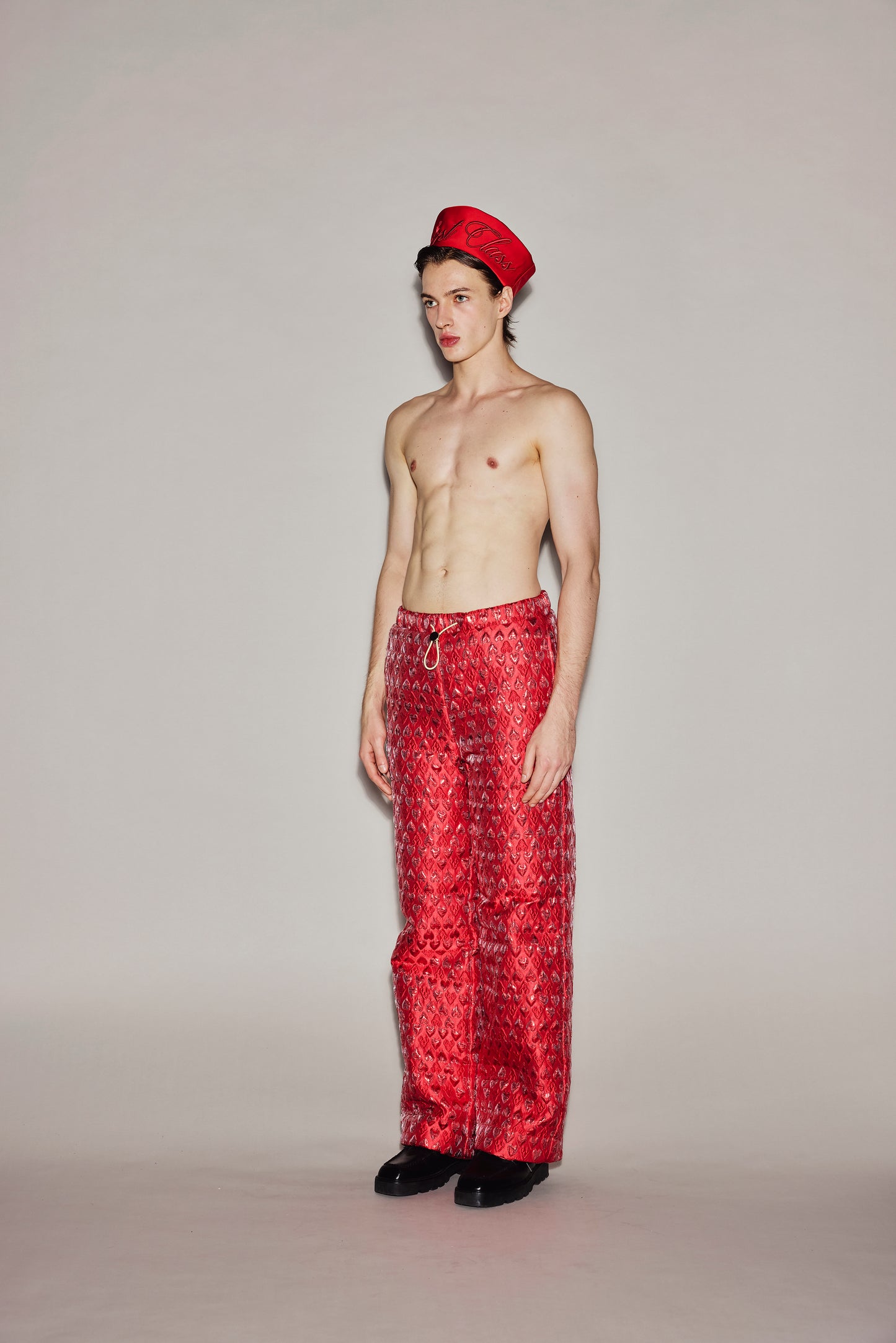 RED HEART PUFFER PANTS