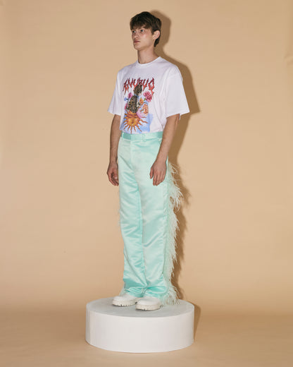MINT OSTRICH FEATHER PANTS