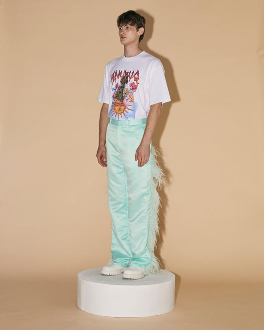 MINT OSTRICH FEATHER PANTS