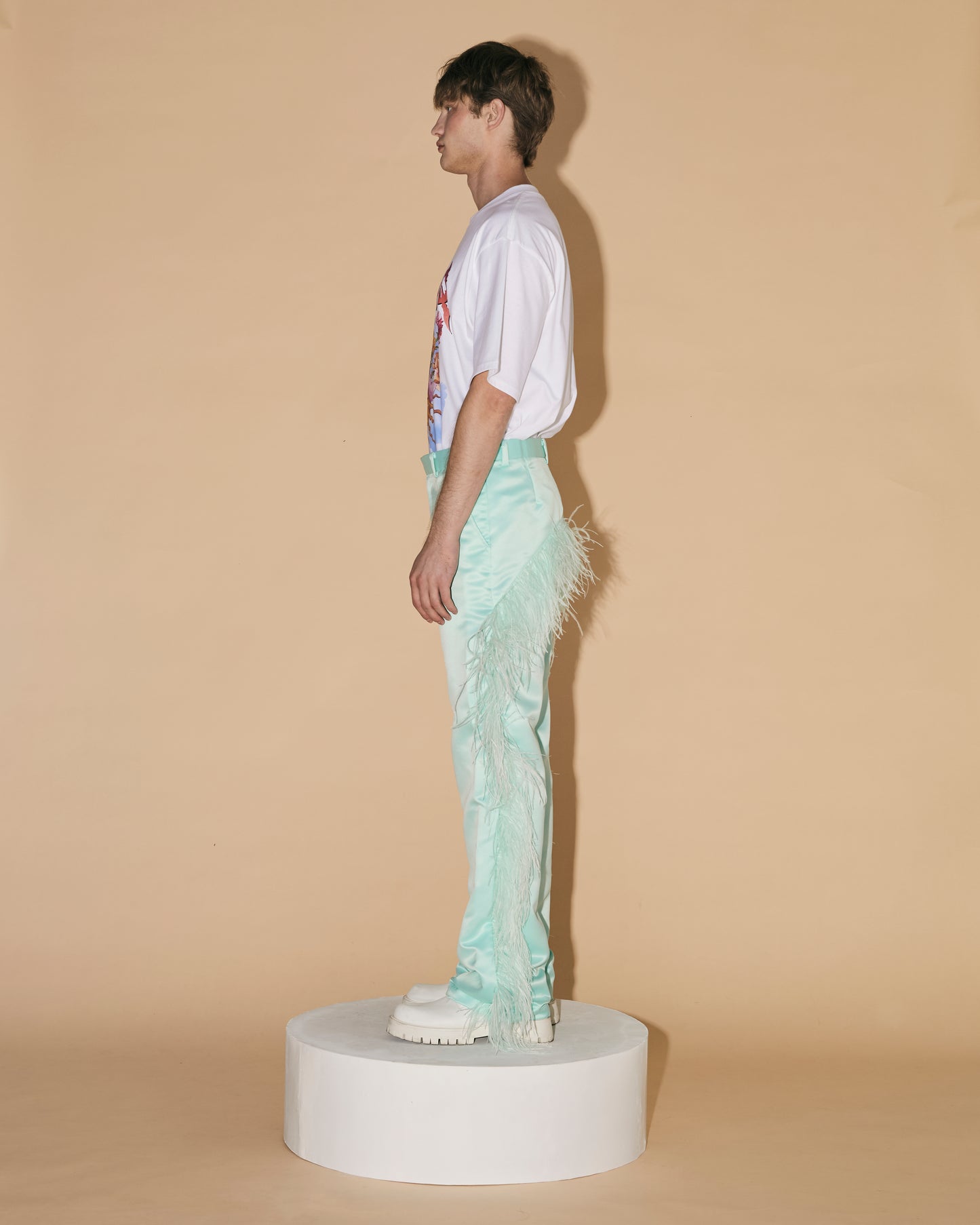 MINT OSTRICH FEATHER PANTS