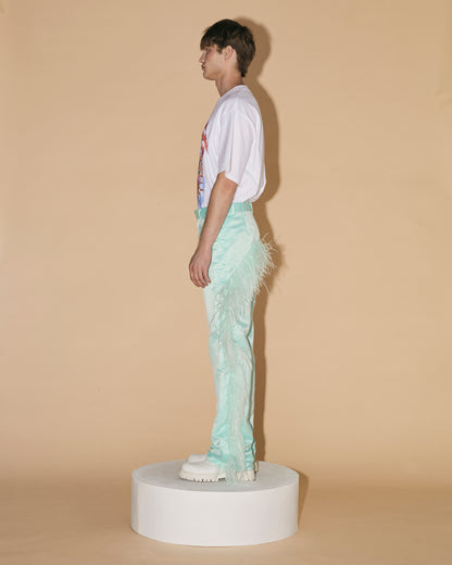 MINT OSTRICH FEATHER PANTS