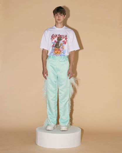MINT OSTRICH FEATHER PANTS
