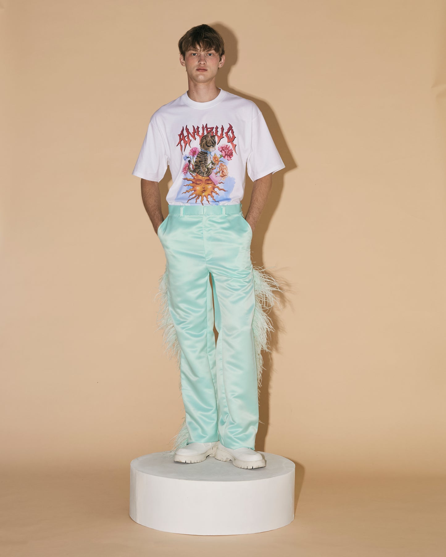 MINT OSTRICH FEATHER PANTS
