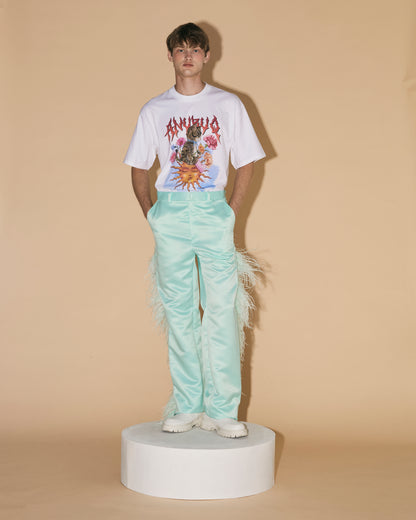 MINT OSTRICH FEATHER PANTS