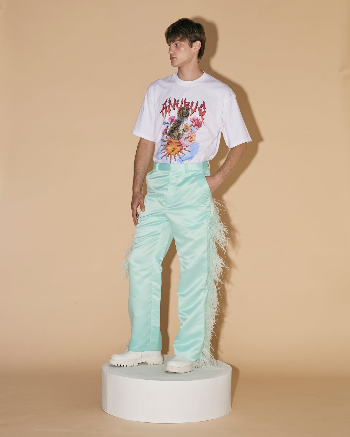 MINT OSTRICH FEATHER PANTS