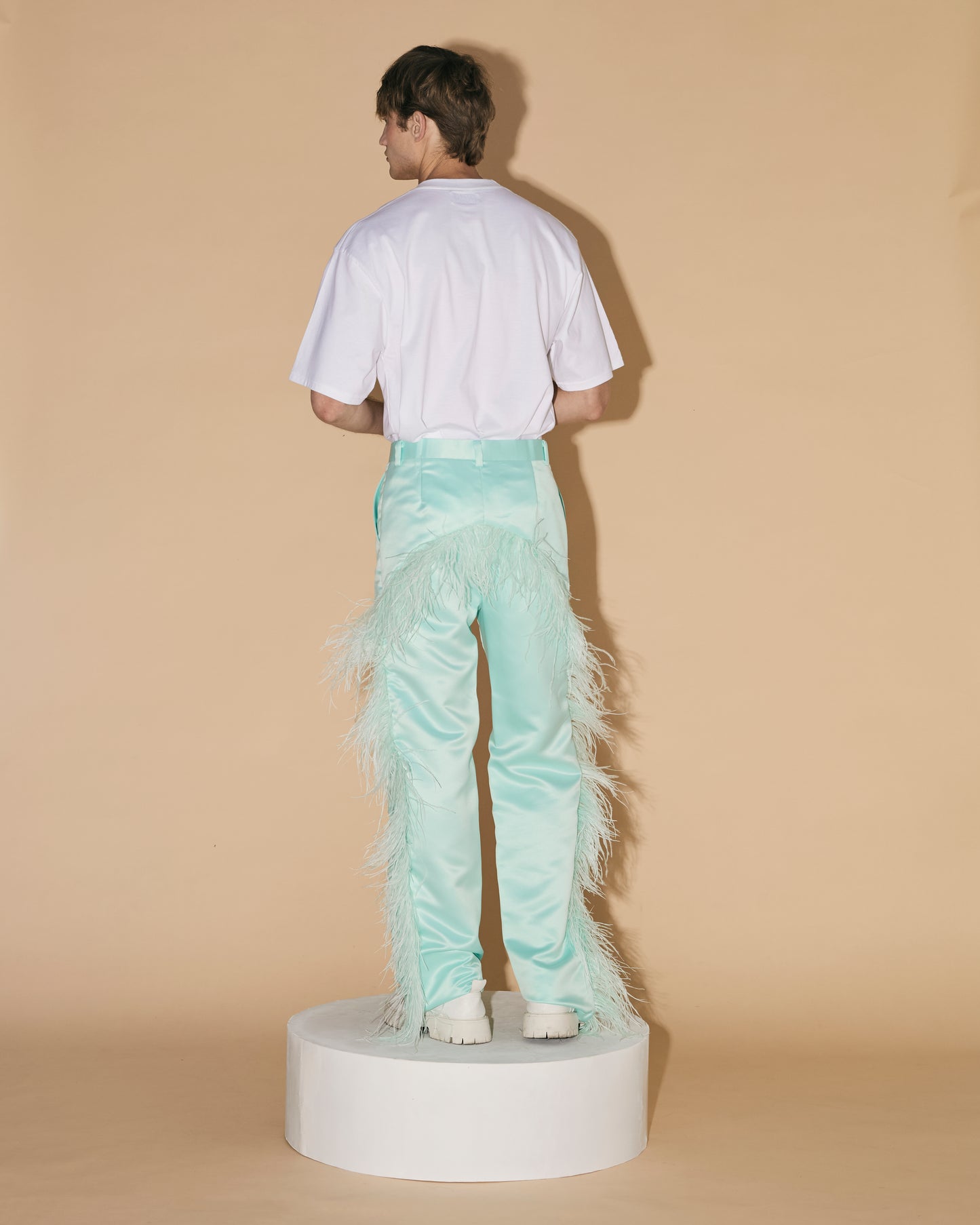 MINT OSTRICH FEATHER PANTS