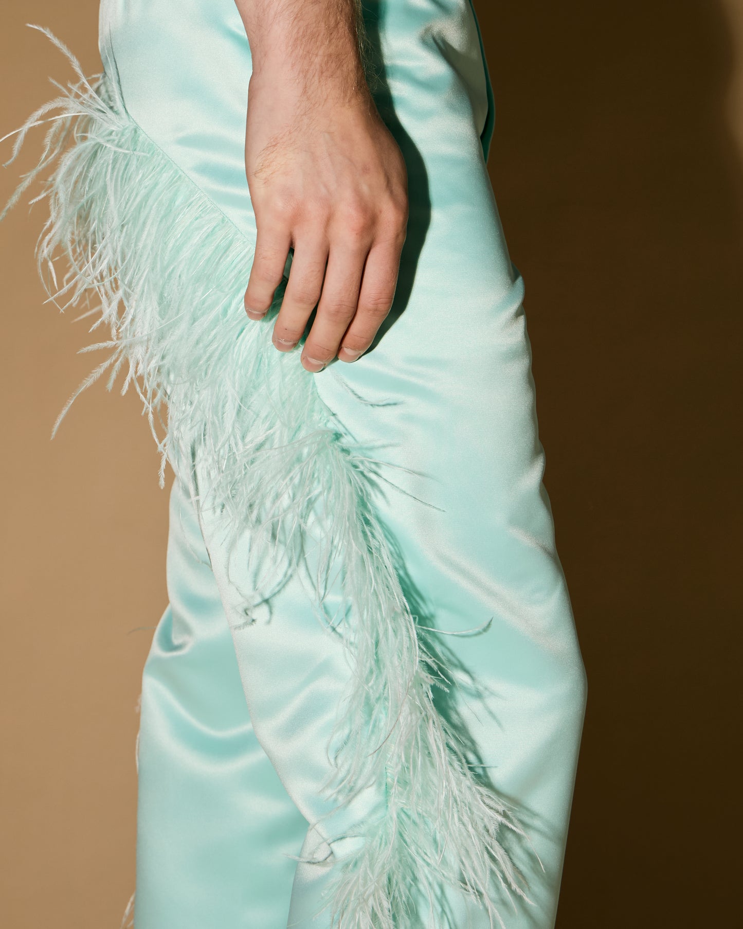 MINT OSTRICH FEATHER PANTS