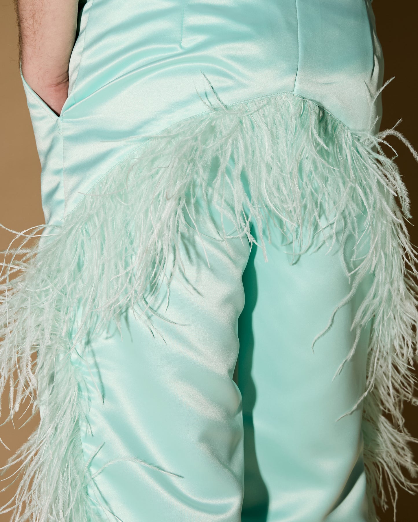 MINT OSTRICH FEATHER PANTS