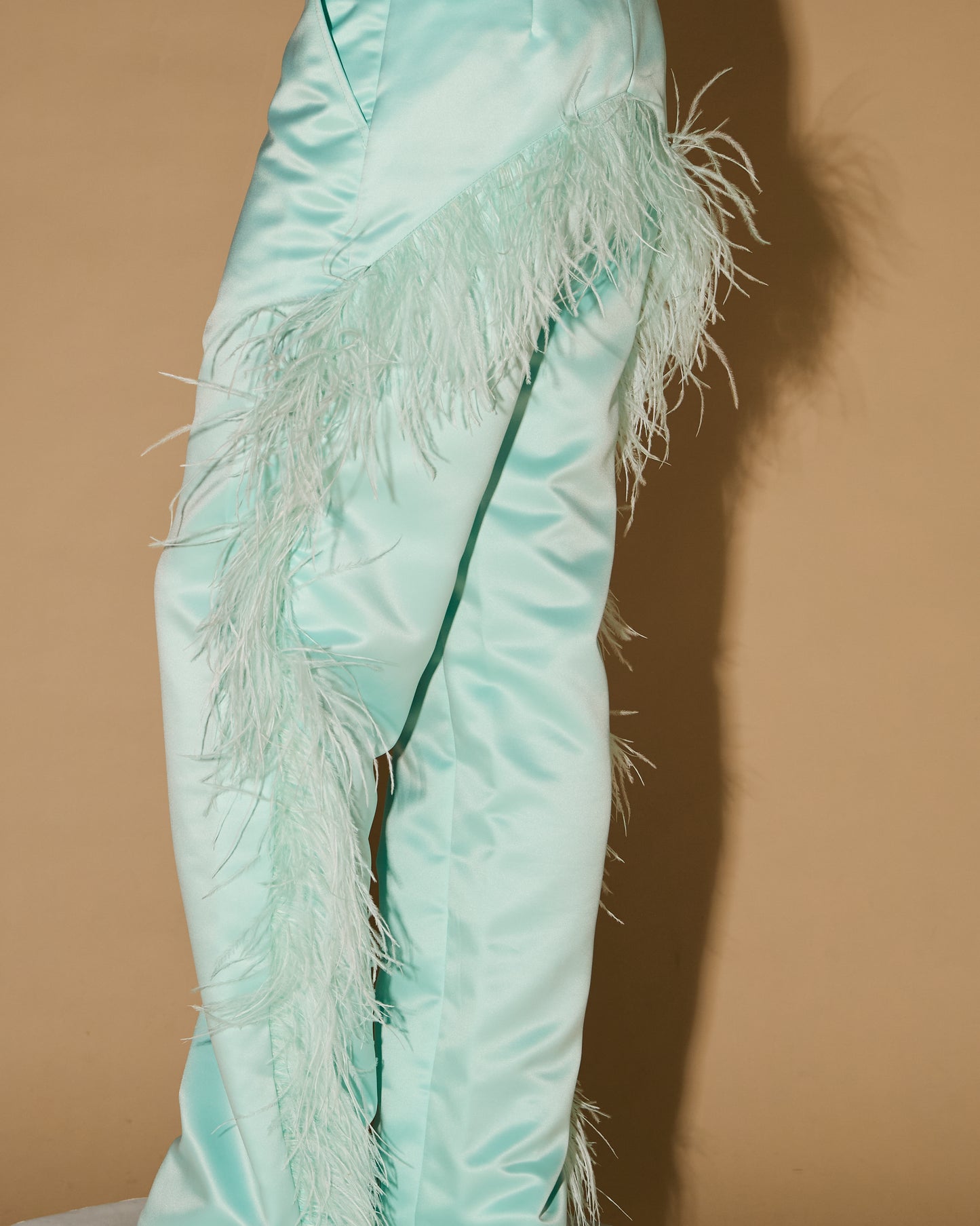 MINT OSTRICH FEATHER PANTS