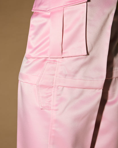 BLACK SATIN CARGO PANTS