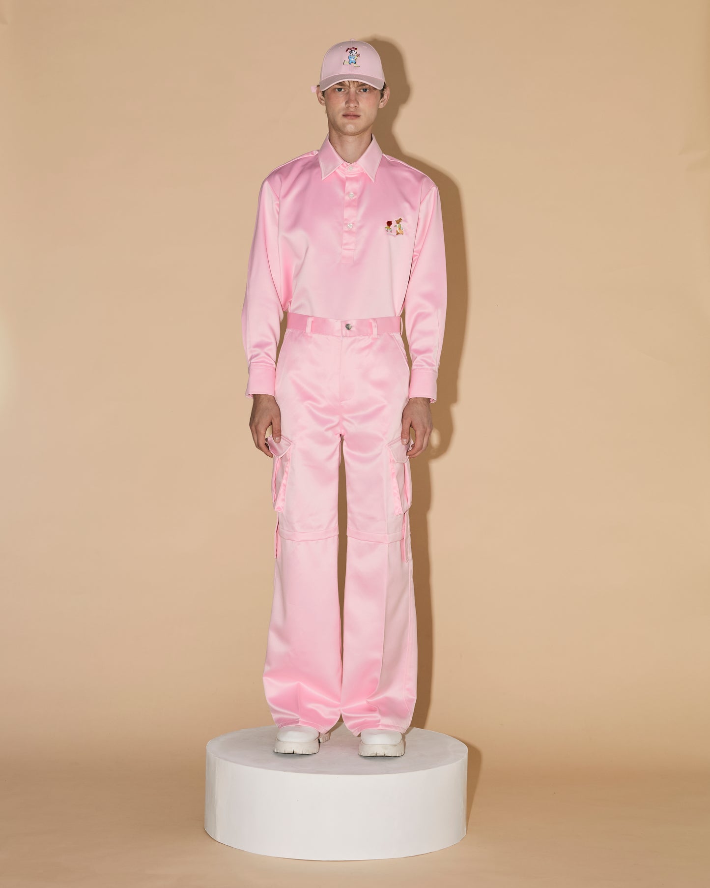 BLACK SATIN CARGO PANTS