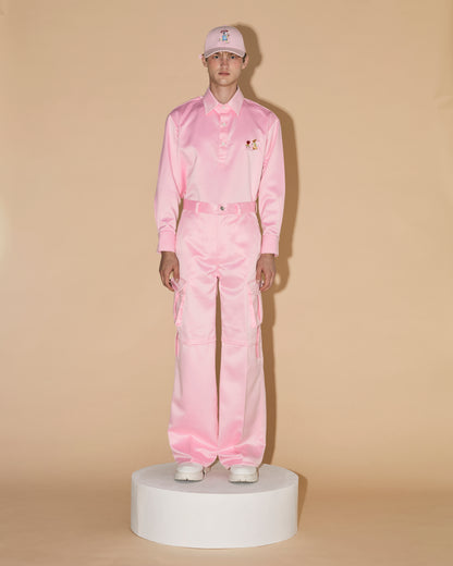 BLACK SATIN CARGO PANTS