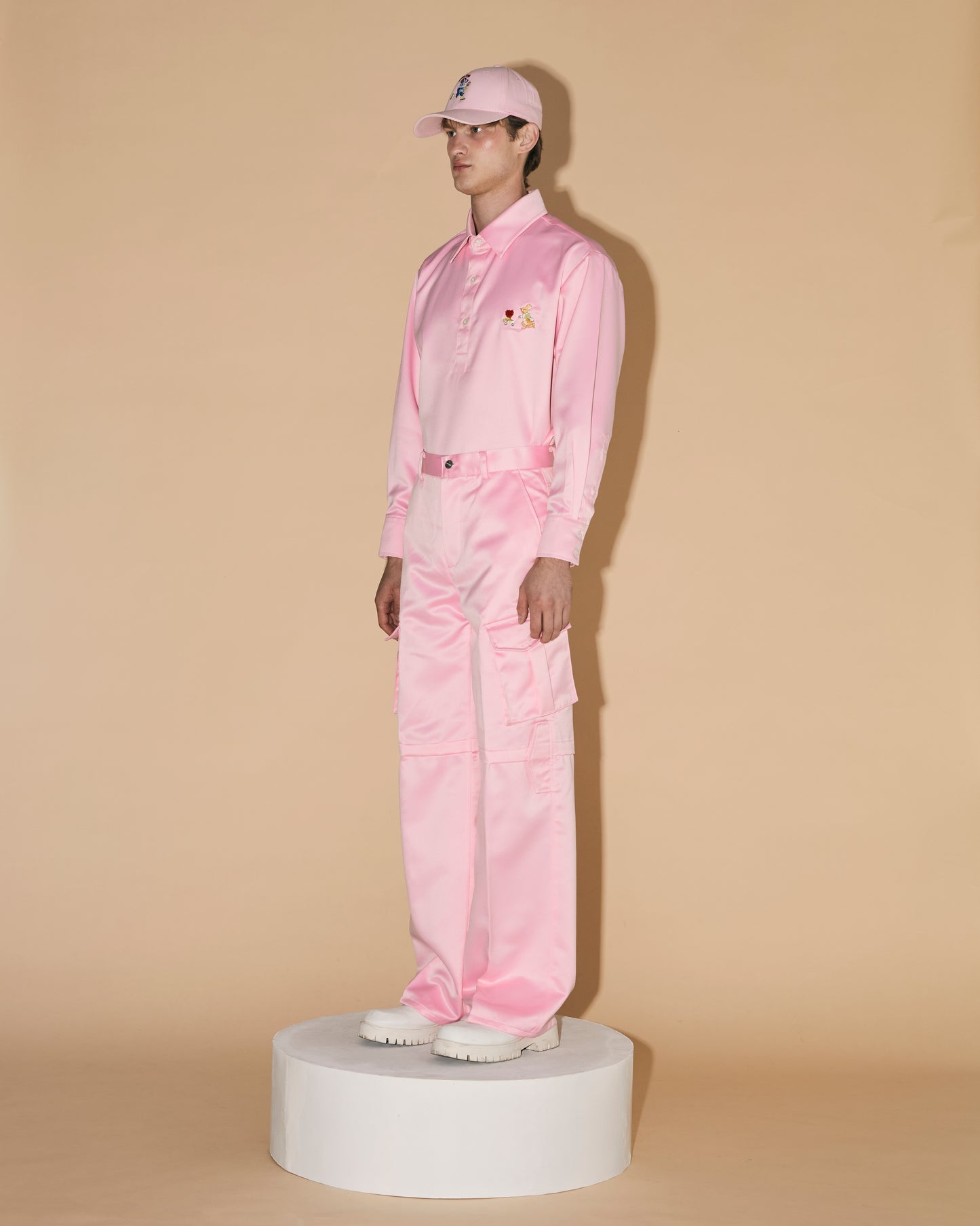 BLACK SATIN CARGO PANTS