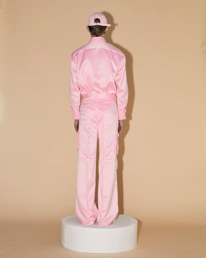 BLACK SATIN CARGO PANTS