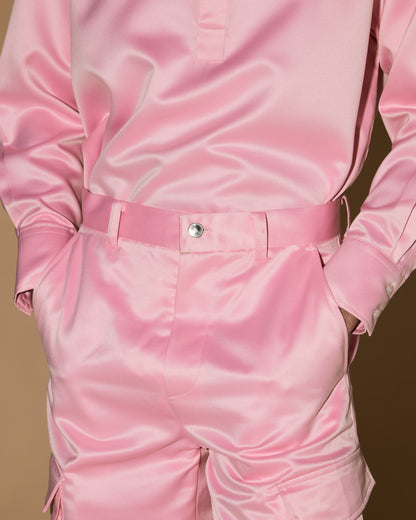 BLACK SATIN CARGO PANTS