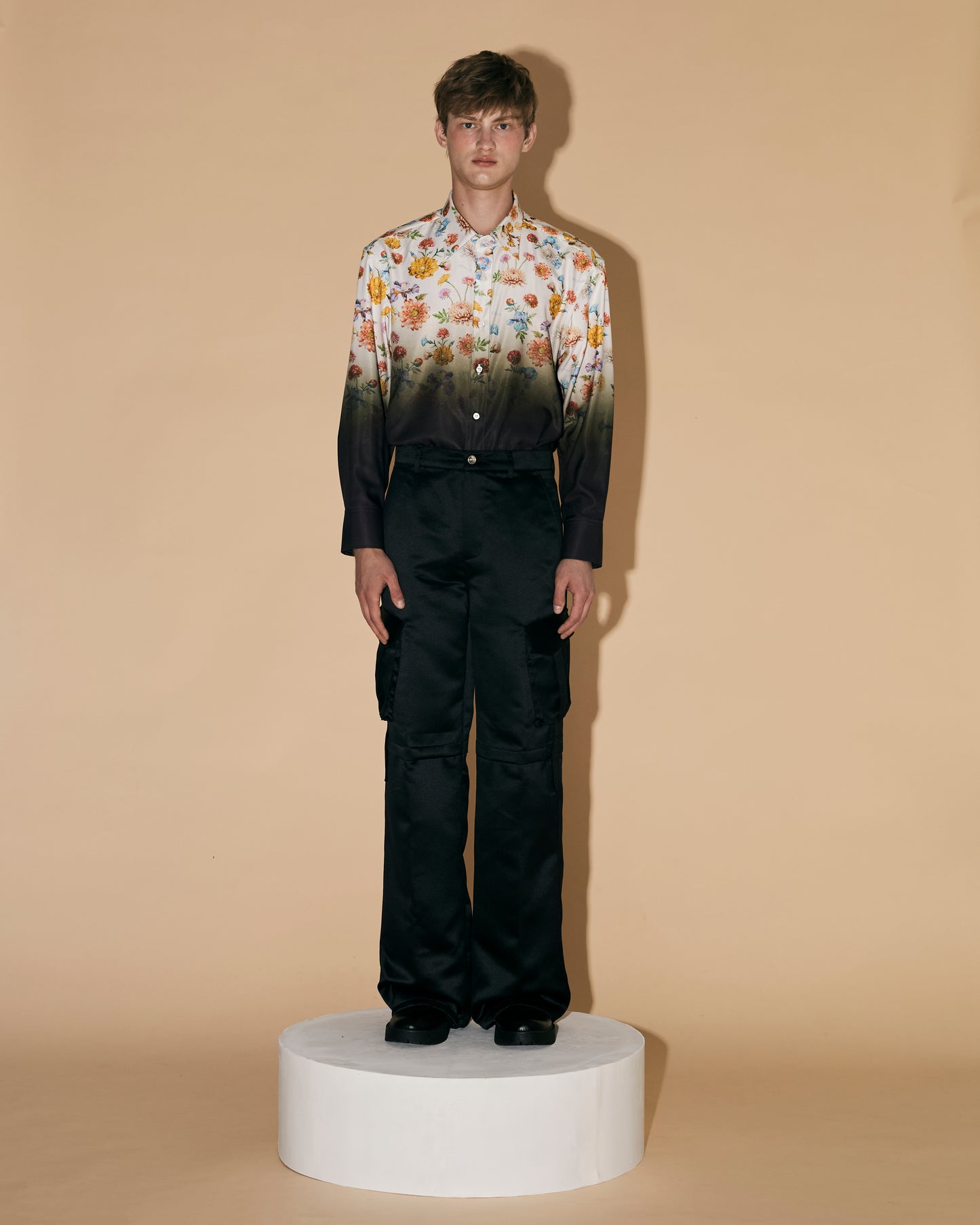 BLACK SATIN CARGO PANTS