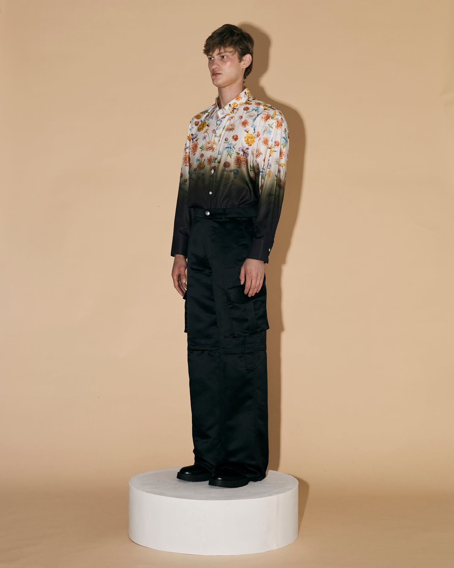 BLACK SATIN CARGO PANTS