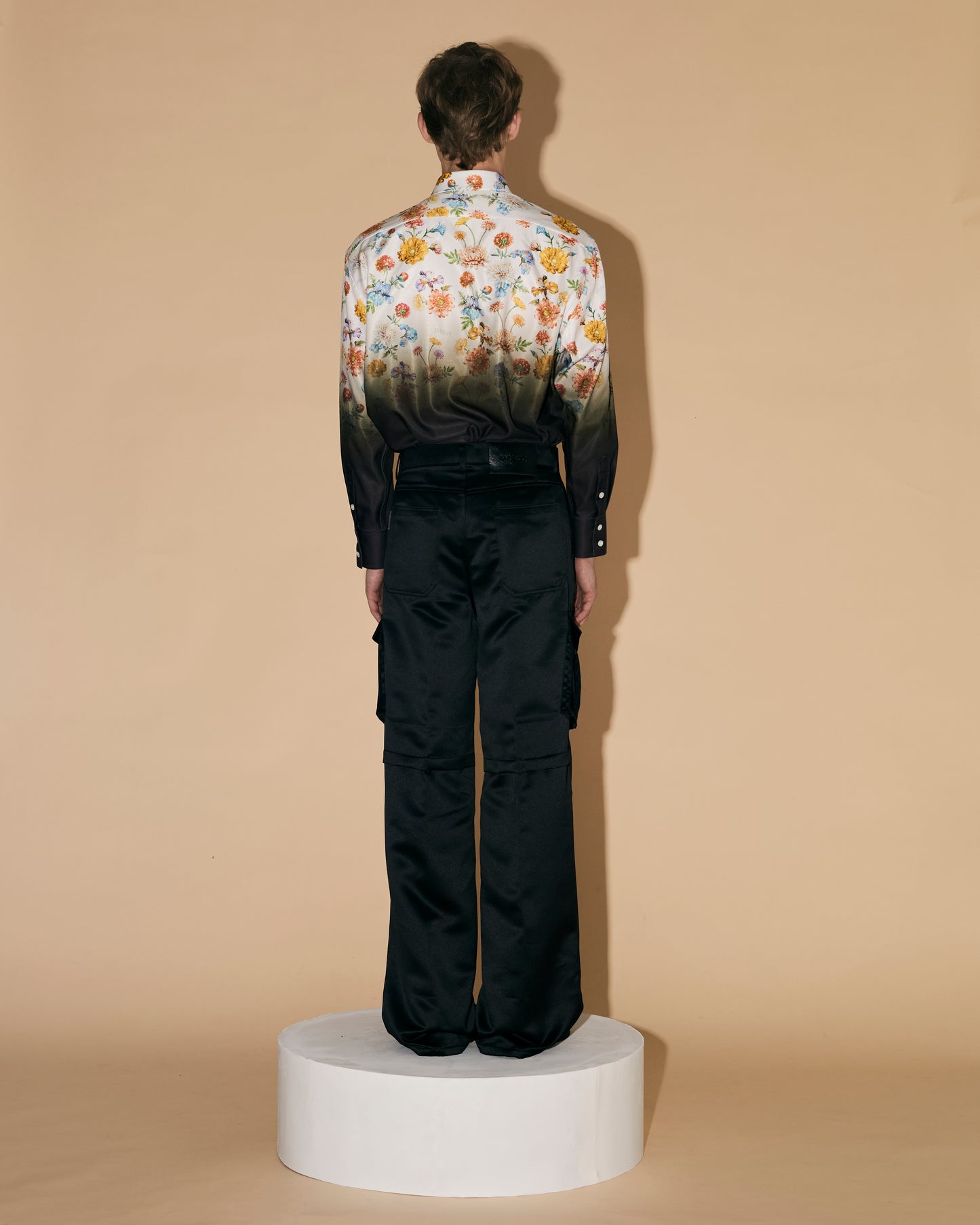 BLACK SATIN CARGO PANTS