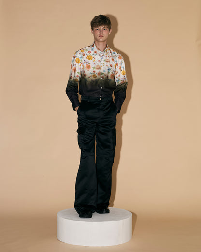 BLACK SATIN CARGO PANTS