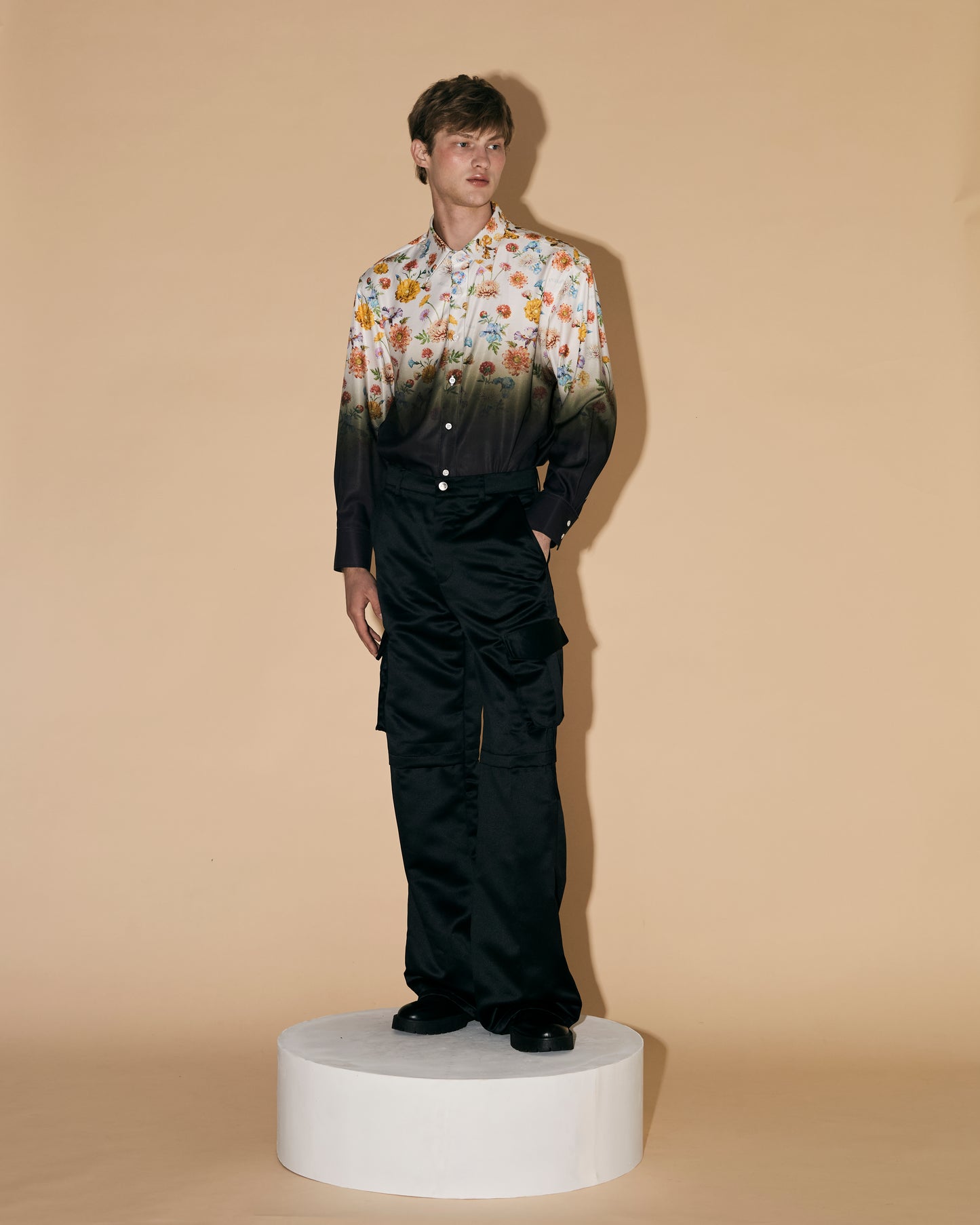 BLACK SATIN CARGO PANTS