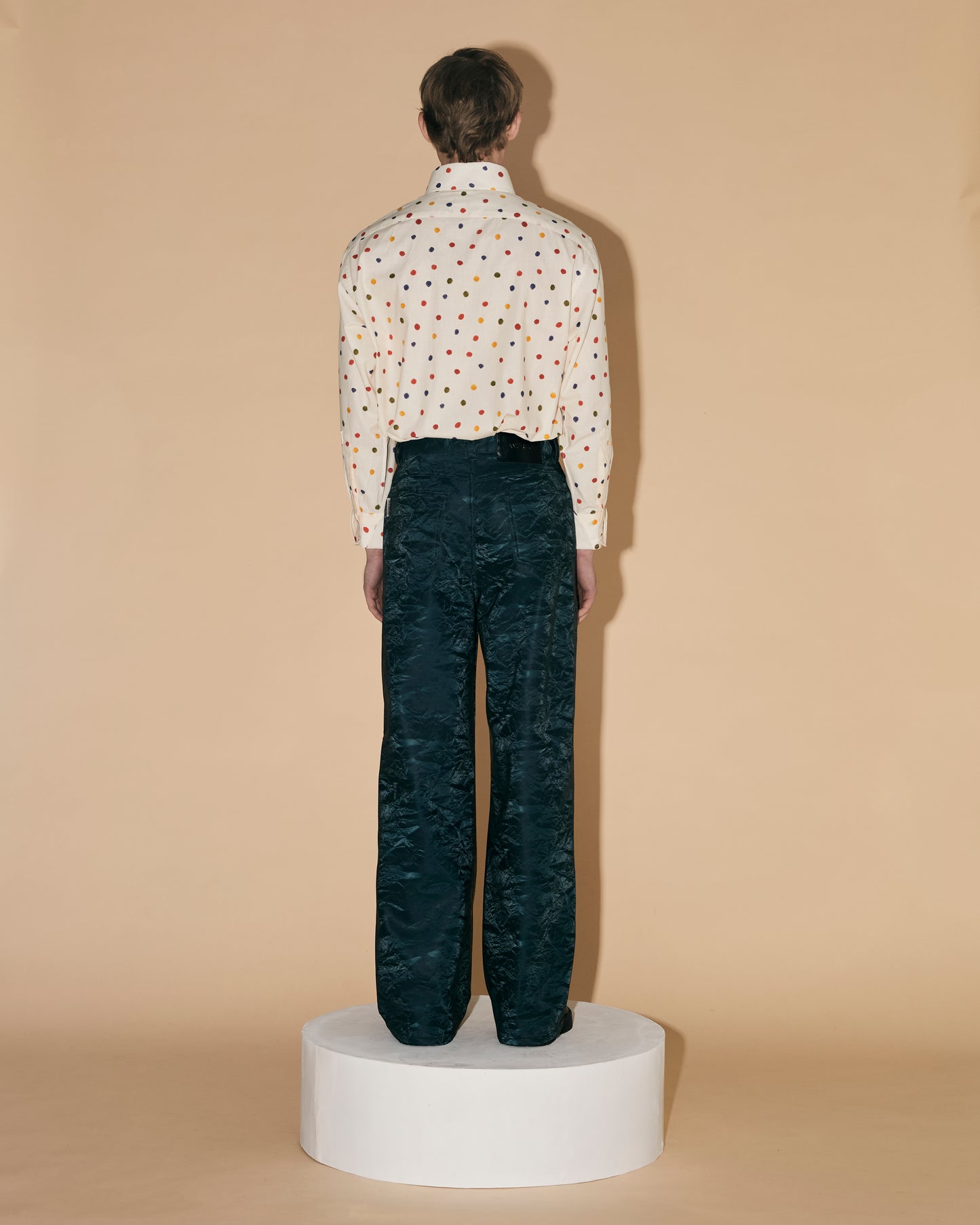 BLUE SILK LEATHER PANTS