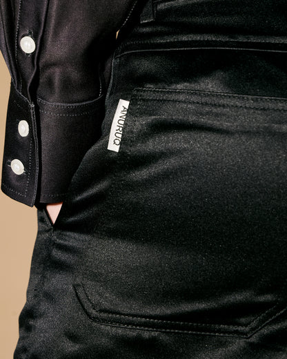 BLACK SATIN CARGO PANTS