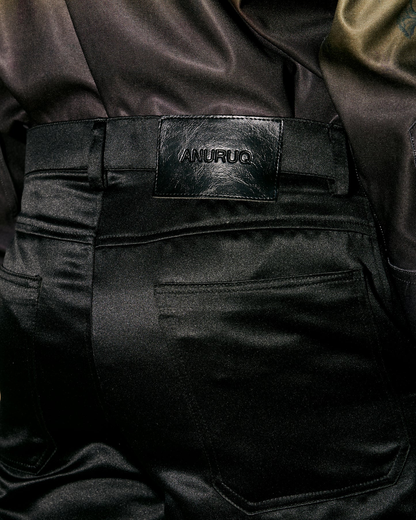 BLACK SATIN CARGO PANTS