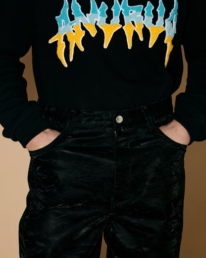 BLUE SILK LEATHER PANTS