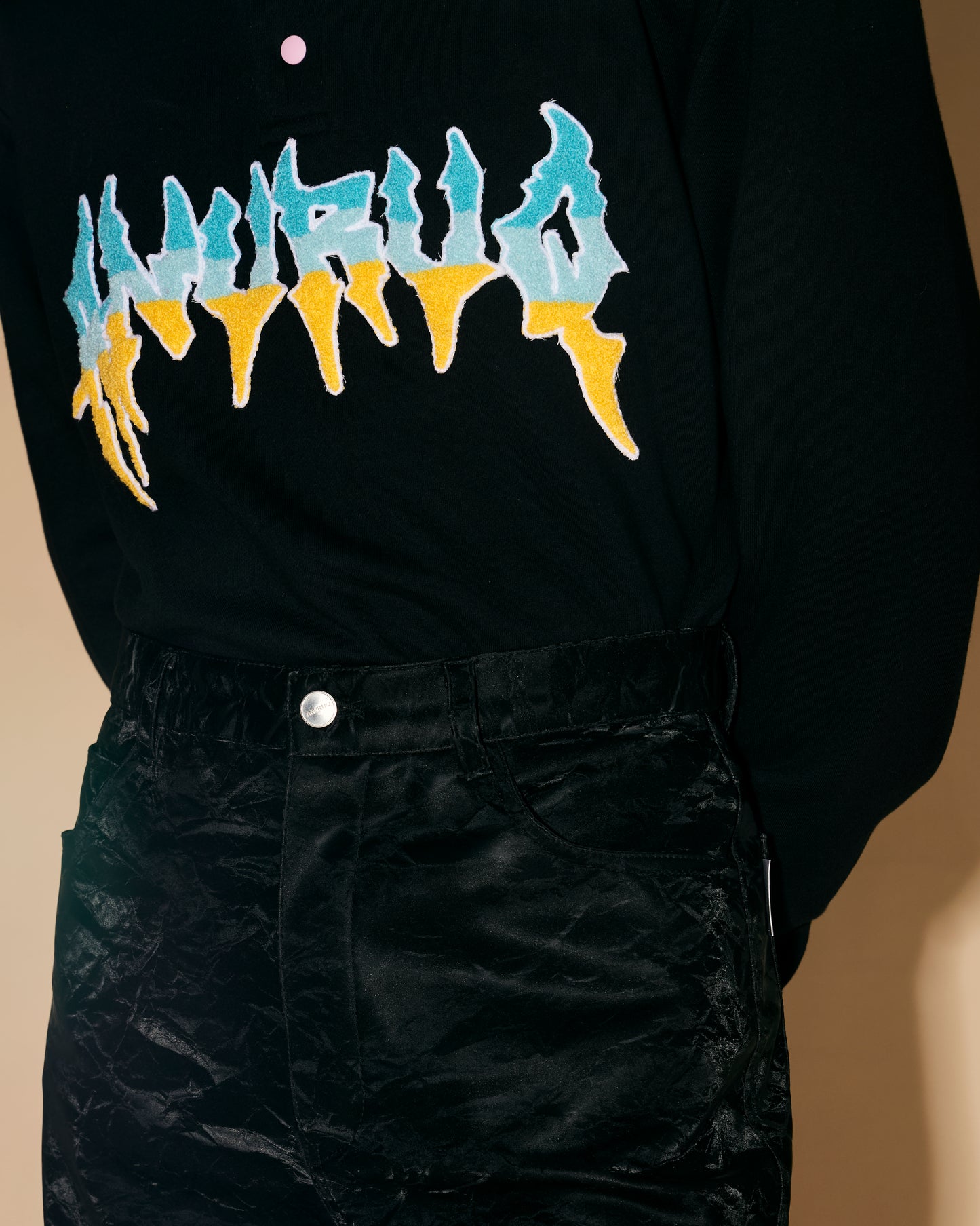 BLUE SILK LEATHER PANTS