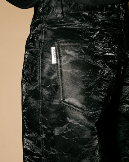 BLUE SILK LEATHER PANTS