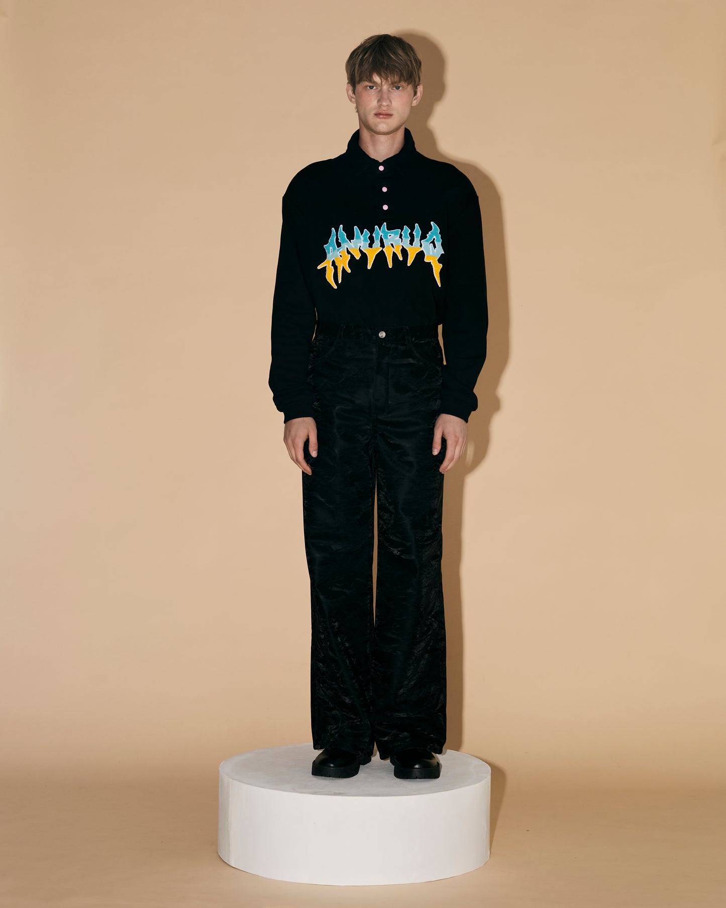 BLUE SILK LEATHER PANTS