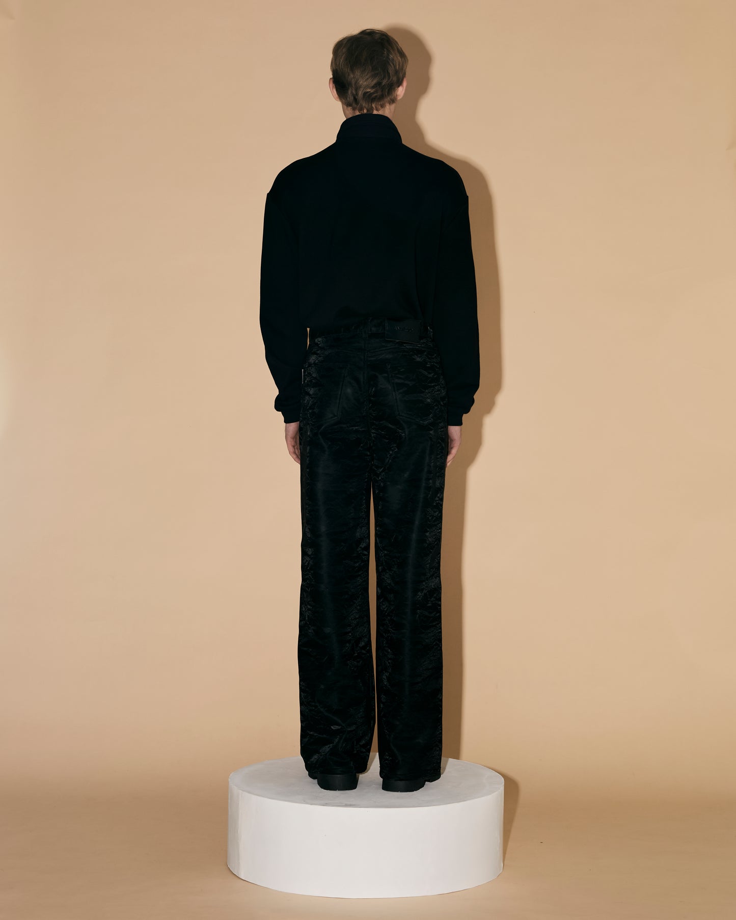 BLUE SILK LEATHER PANTS