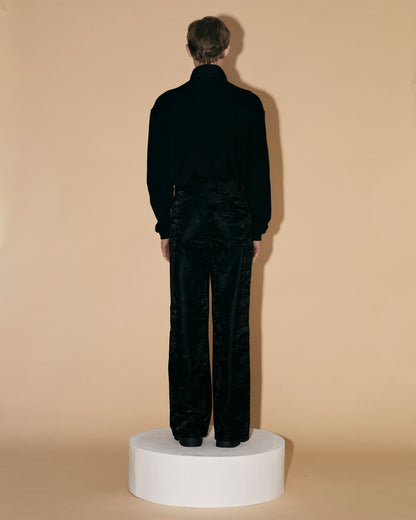 BLUE SILK LEATHER PANTS