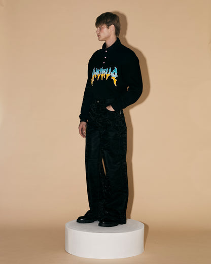 BLUE SILK LEATHER PANTS