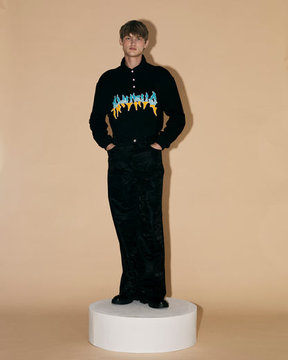 BLUE SILK LEATHER PANTS