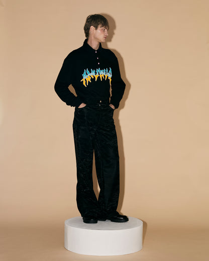 BLUE SILK LEATHER PANTS