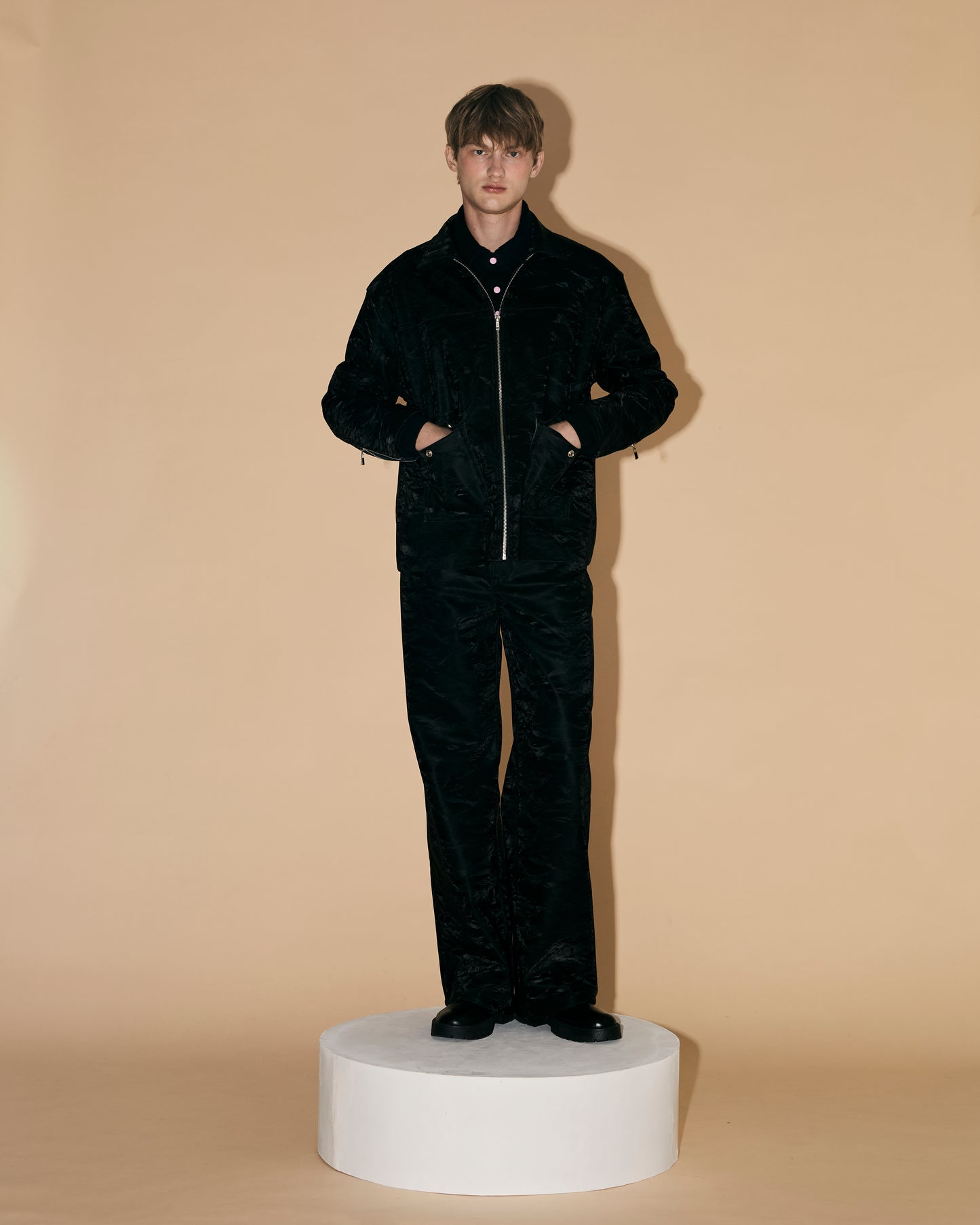 BLACK SILK LEATHER JACKET