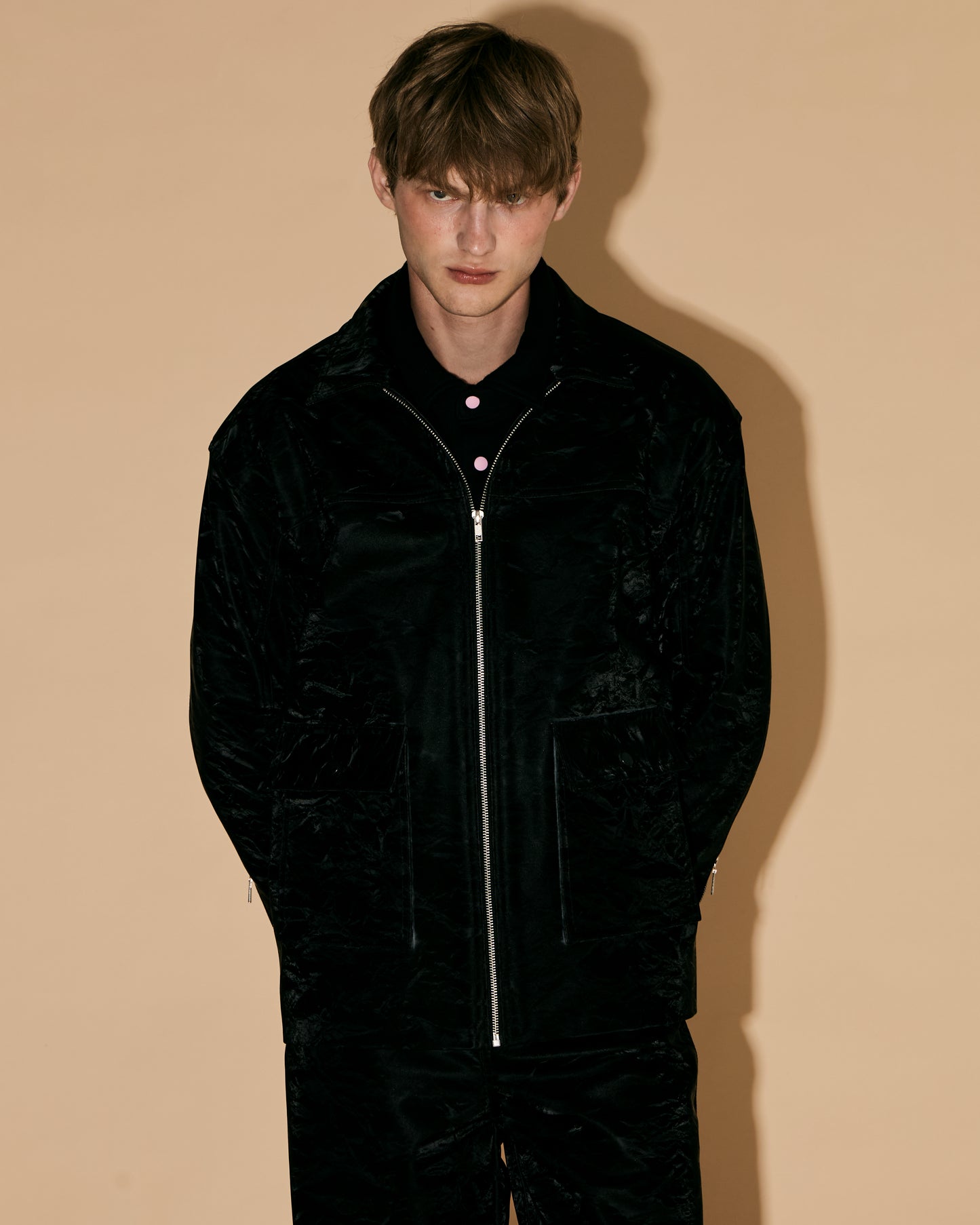 BLACK SILK LEATHER JACKET